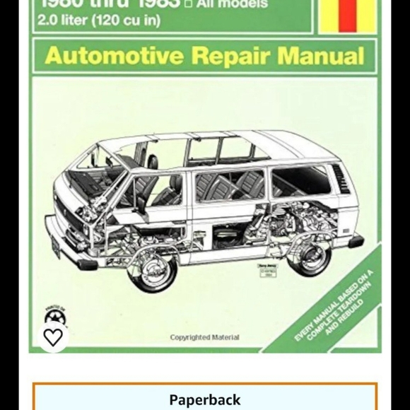 Volkswagen Air-cooled Vanagon 1980-83 Owner's Workshop Manual (Haynes VW Vanagon - Picture 5 of 5
